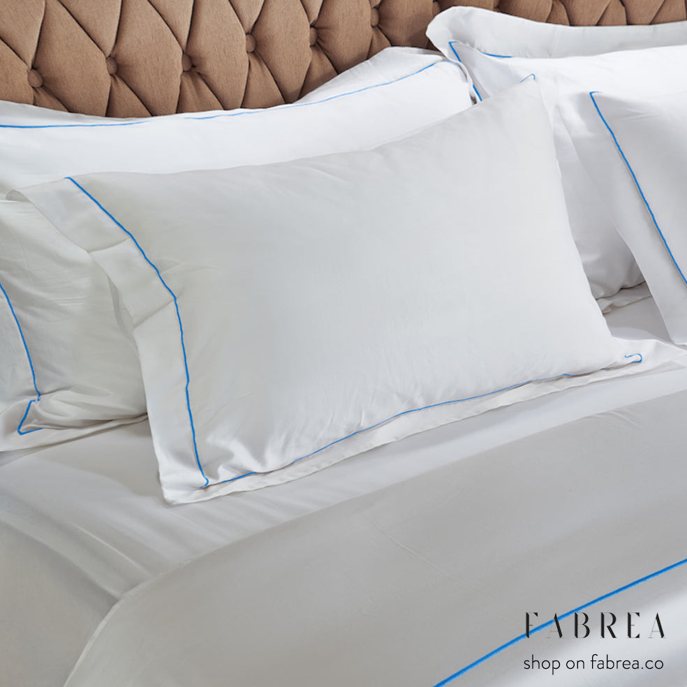 White Pillowcase with Marine Line 500TC